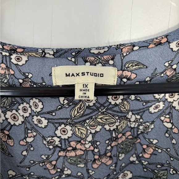 Max Studio Blue Floral Faux Wrap Midi Dress Ruffle Sleeve Plus Size 1X - Picture 4 of 4